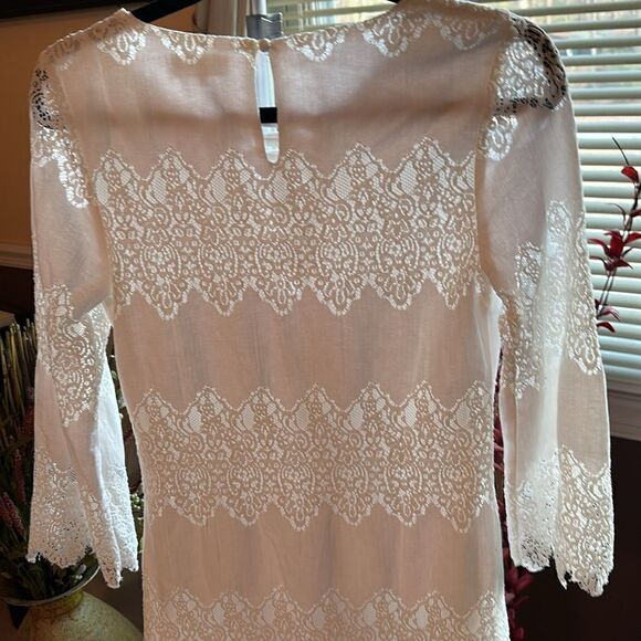 🦋SUGAR +lips White Lace boho bell sleeves fully lined strappy V- Neck SZ XS - Picture 9 of 15